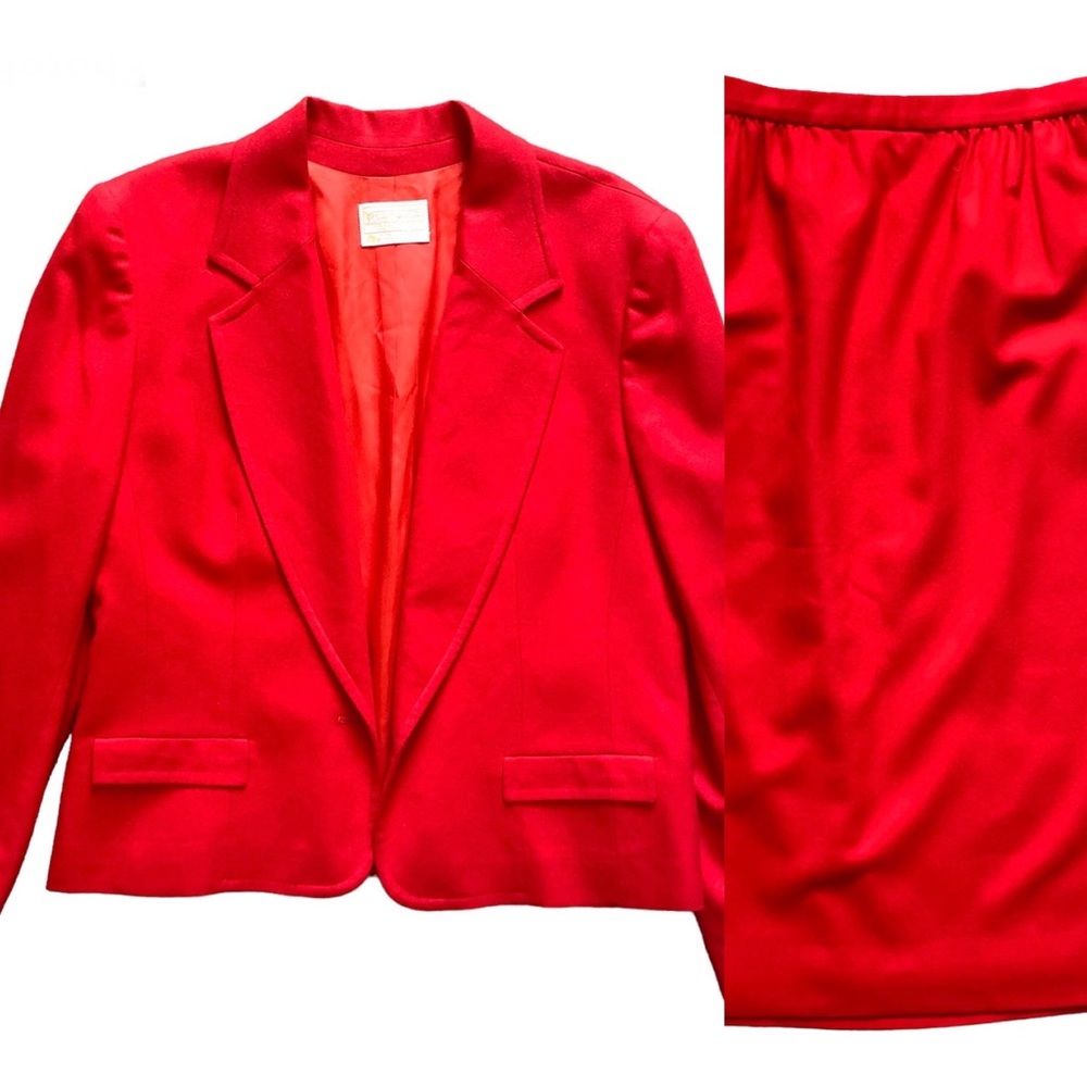 X Vintage Pendleton 2pc Cherry Red Wool Blazer Ja… - image 1